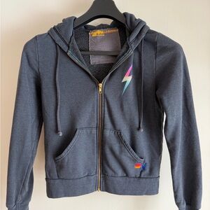 Aviator Nation Charcoal Hoodie with Rainbow Lightning